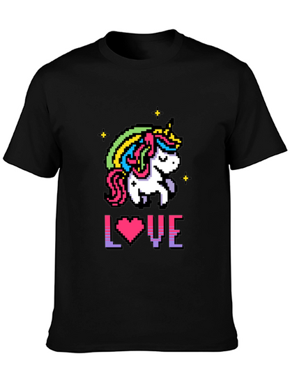 Camiseta Negra Unicornio Pixelado Amor