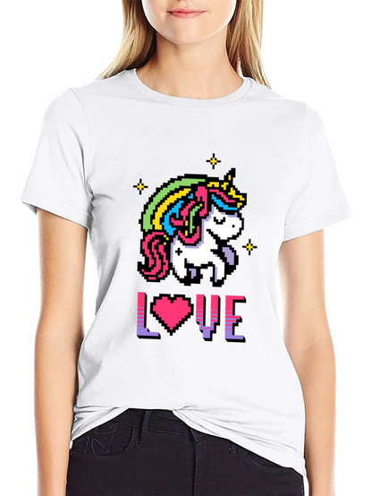 Camiseta Negra Unicornio Pixelado Amor
