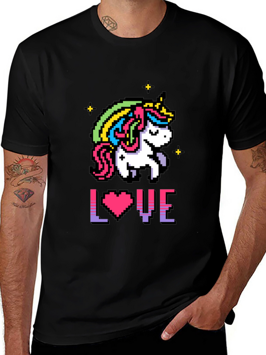 Camiseta Negra Unicornio Pixelado Amor
