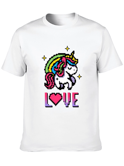 Camiseta Negra Unicornio Pixelado Amor