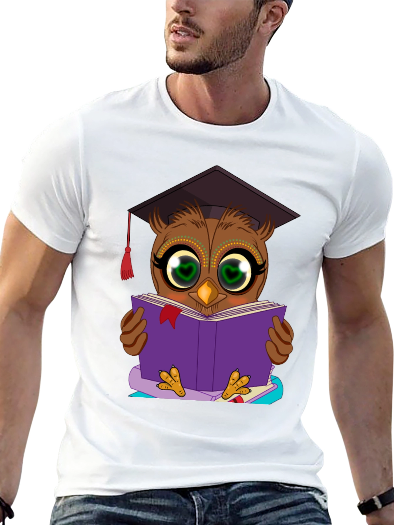 Camiseta Hombre Búho Lector Graduado