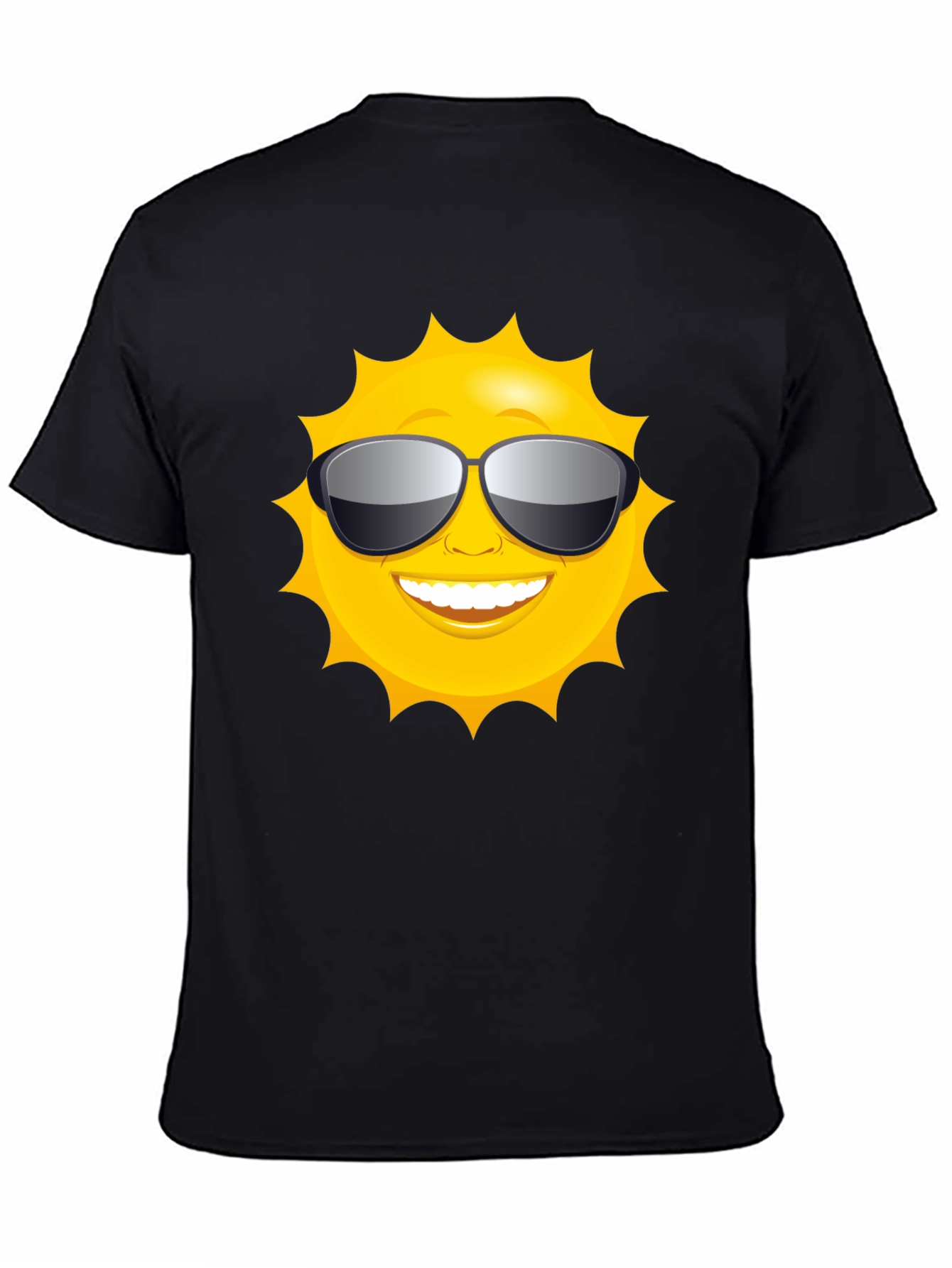 Camiseta Negra con Diseño de Sol Sonriente