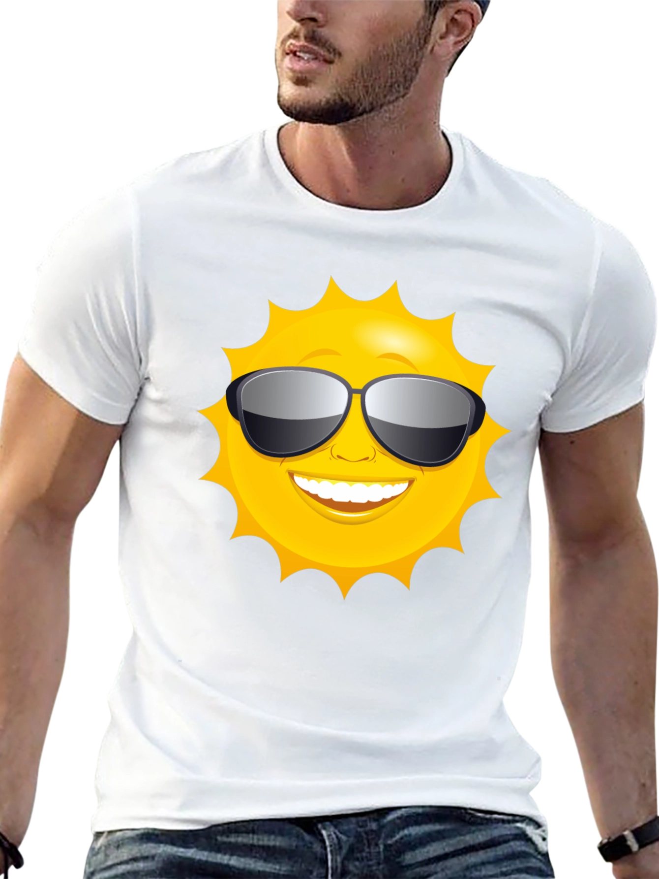 Camiseta Negra con Diseño de Sol Sonriente