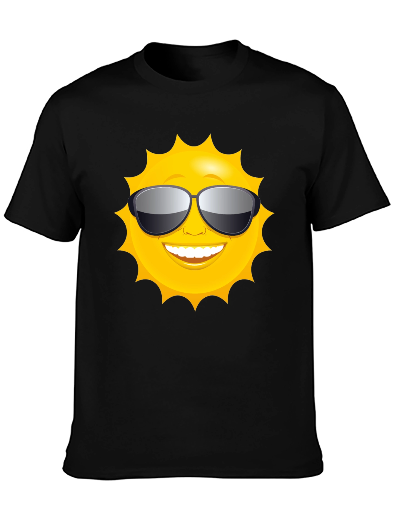 Camiseta Negra con Diseño de Sol Sonriente