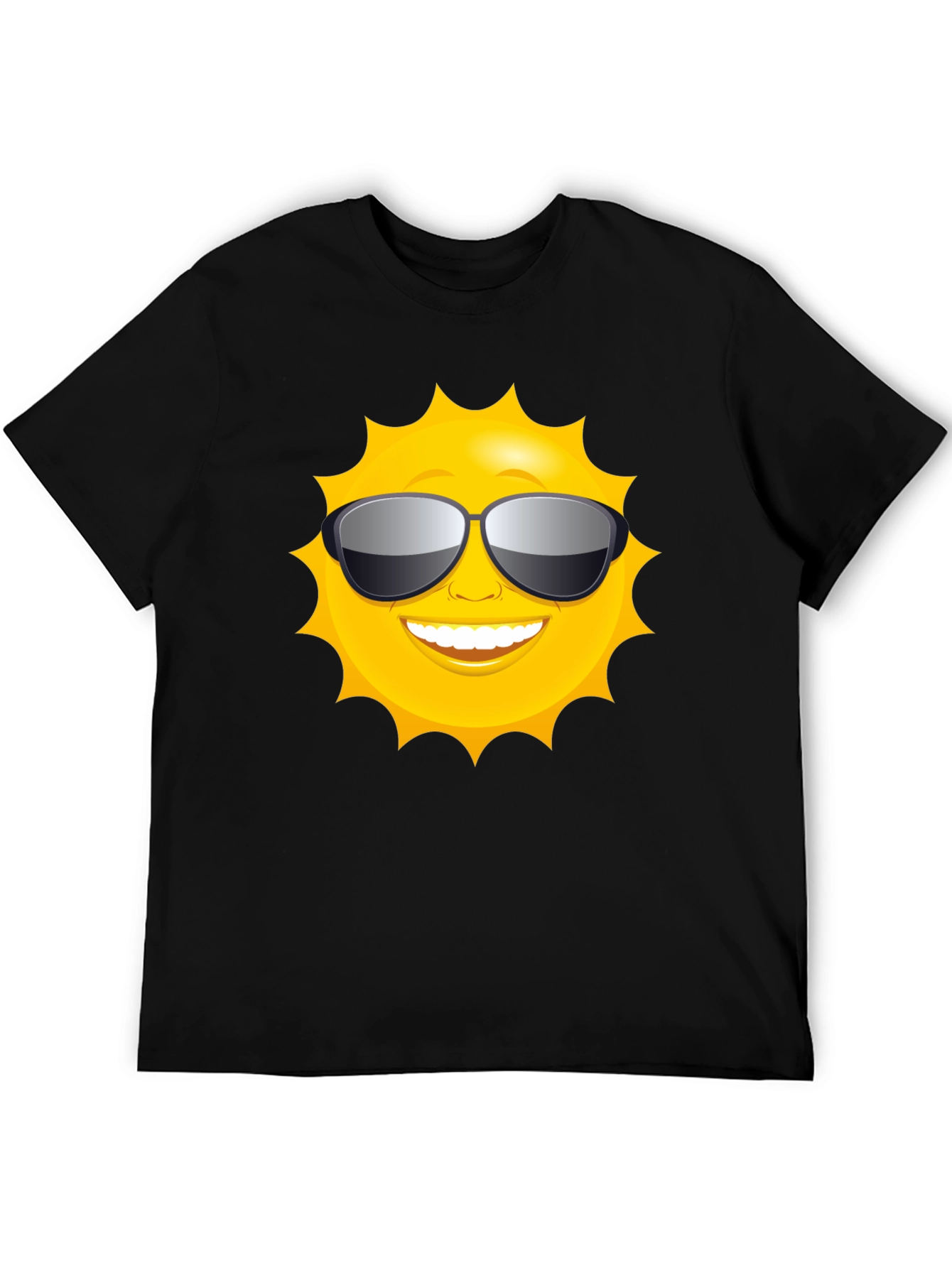 Camiseta Negra con Diseño de Sol Sonriente