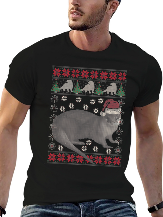 Camiseta Navideña con Diseño de Nutria Festiva