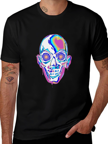 Camiseta Negra con Diseño de Calavera Psicodélica