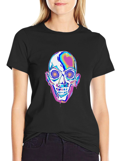 Camiseta Negra con Diseño de Calavera Psicodélica