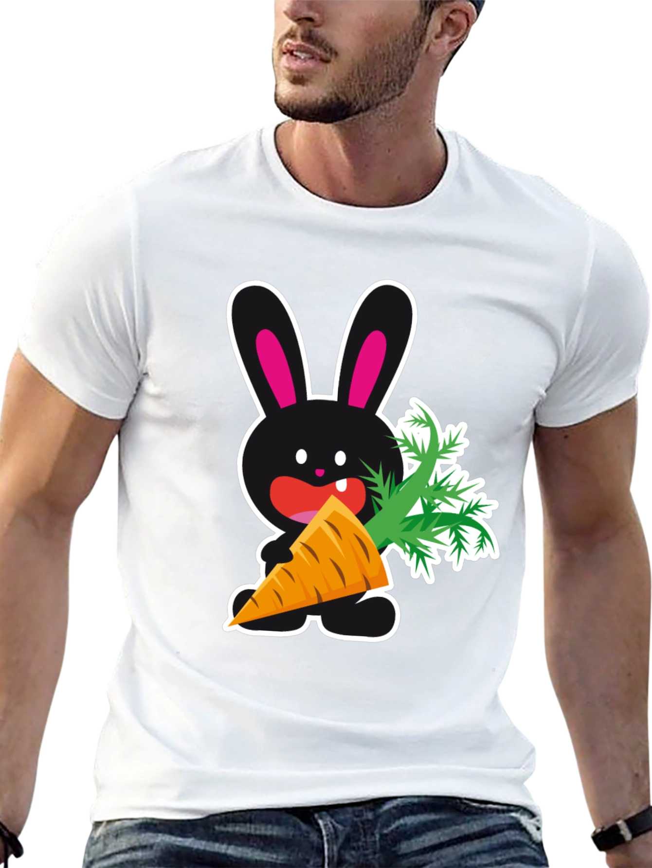 Camiseta Negra con Conejo y Zanahoria Divertida