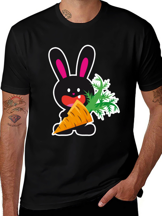 Camiseta Negra con Conejo y Zanahoria Divertida
