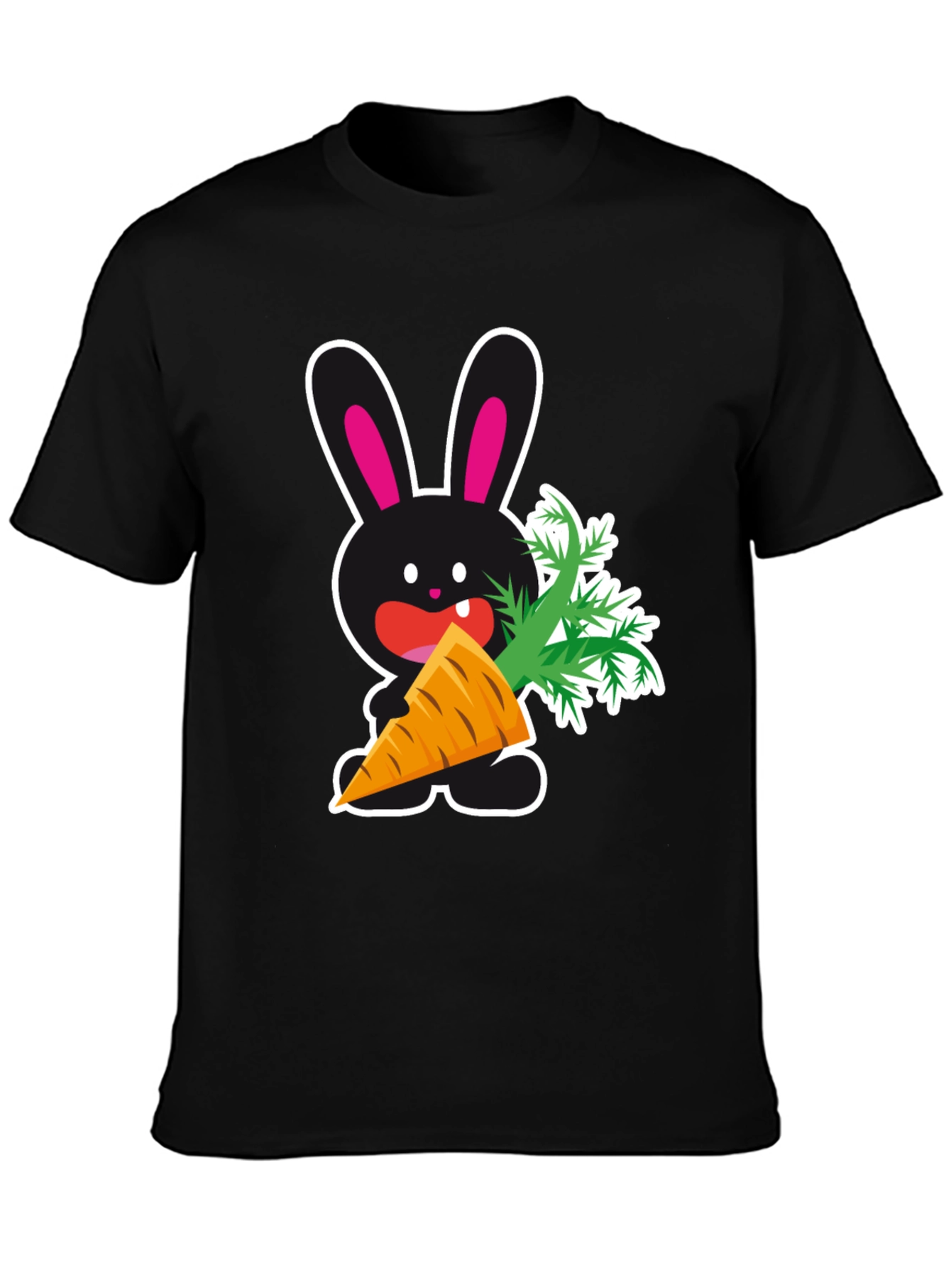 Camiseta Negra con Conejo y Zanahoria Divertida