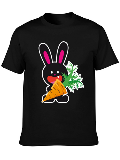 Camiseta Negra con Conejo y Zanahoria Divertida