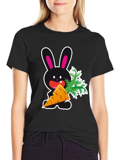 Camiseta Negra con Conejo y Zanahoria Divertida