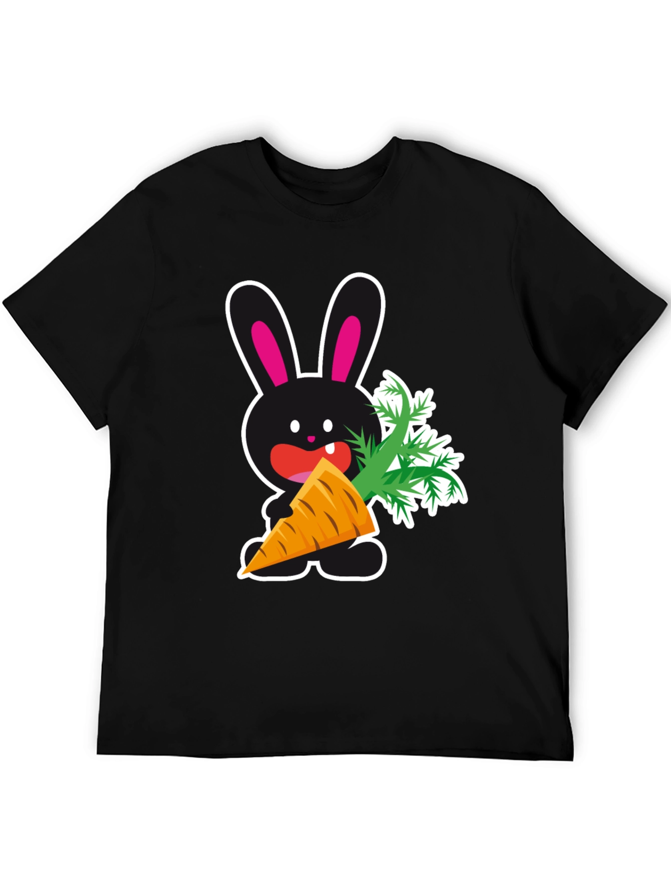 Camiseta Negra con Conejo y Zanahoria Divertida