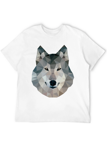 Camiseta Negra con Diseño de Lobo Geométrico