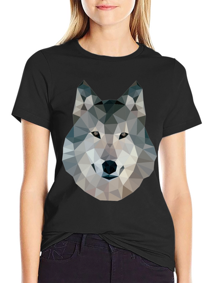 Camiseta Negra con Diseño de Lobo Geométrico