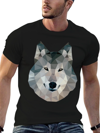 Camiseta Negra con Diseño de Lobo Geométrico