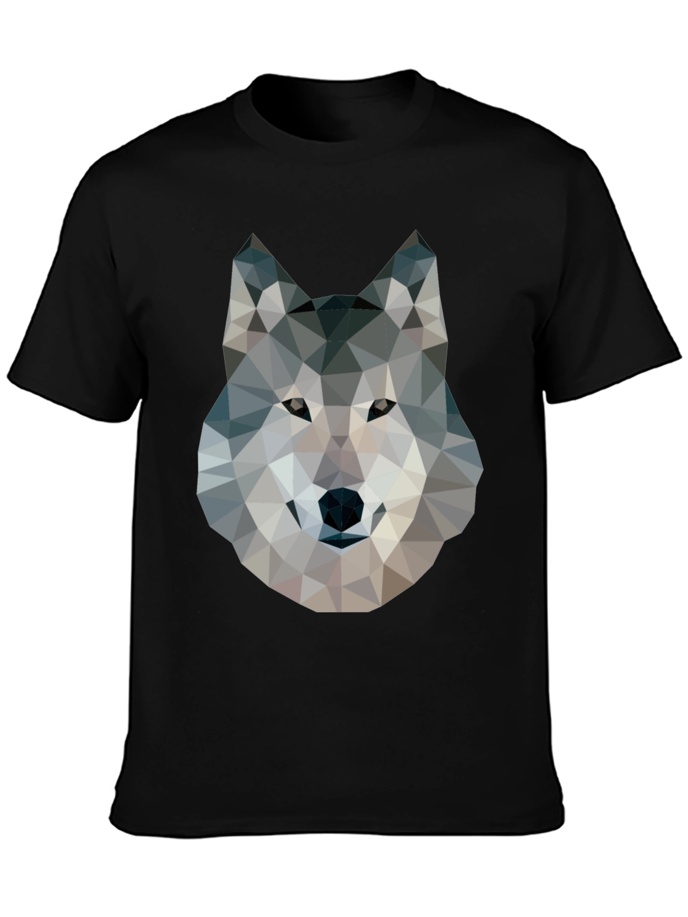 Camiseta Negra con Diseño de Lobo Geométrico
