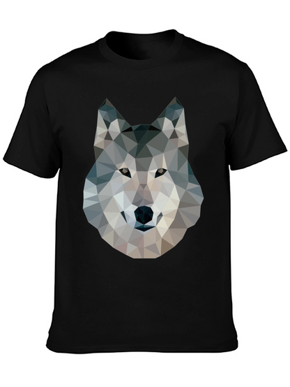Camiseta Negra con Diseño de Lobo Geométrico