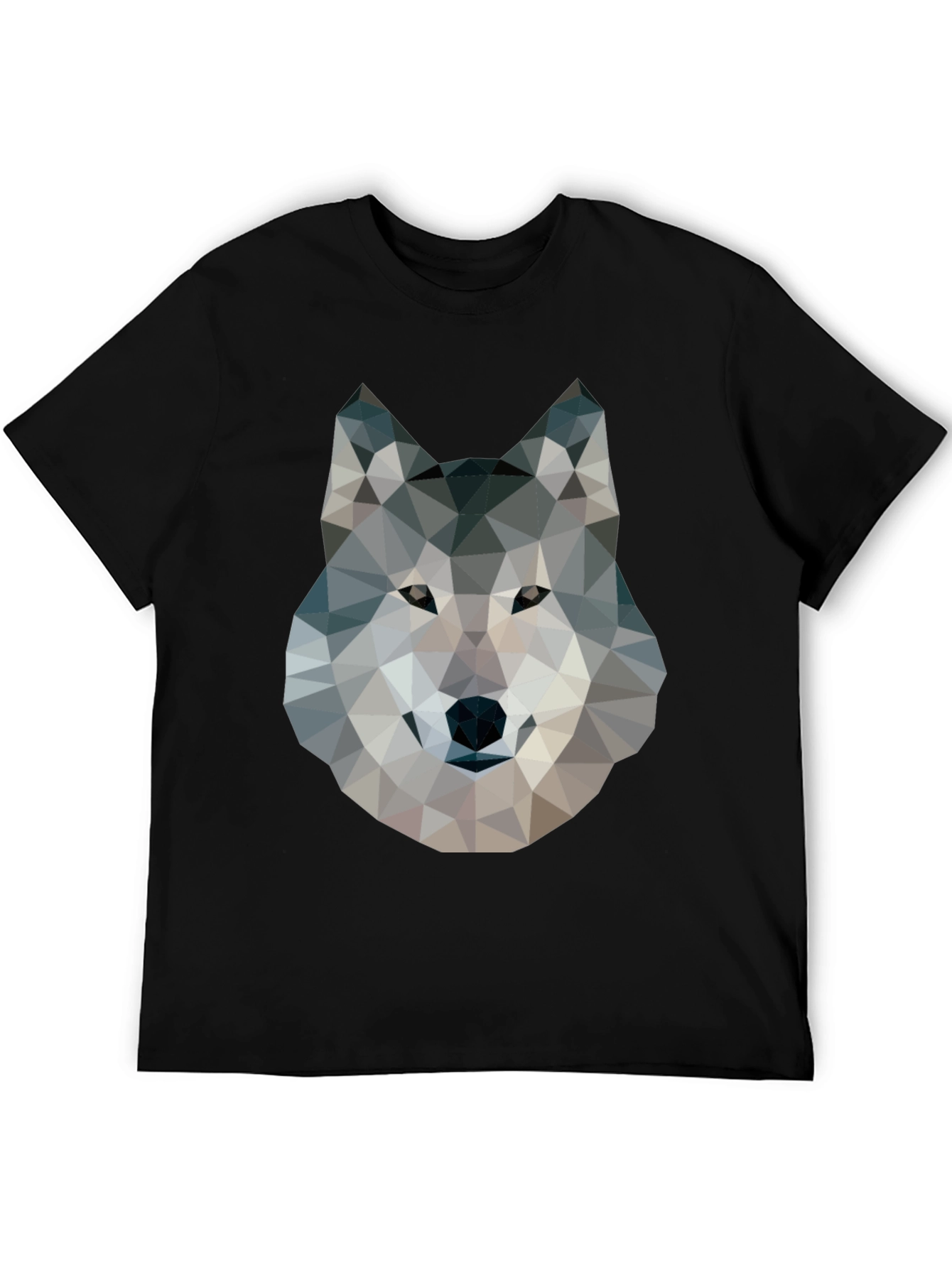 Camiseta Negra con Diseño de Lobo Geométrico