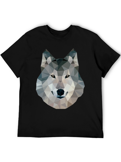 Camiseta Negra con Diseño de Lobo Geométrico