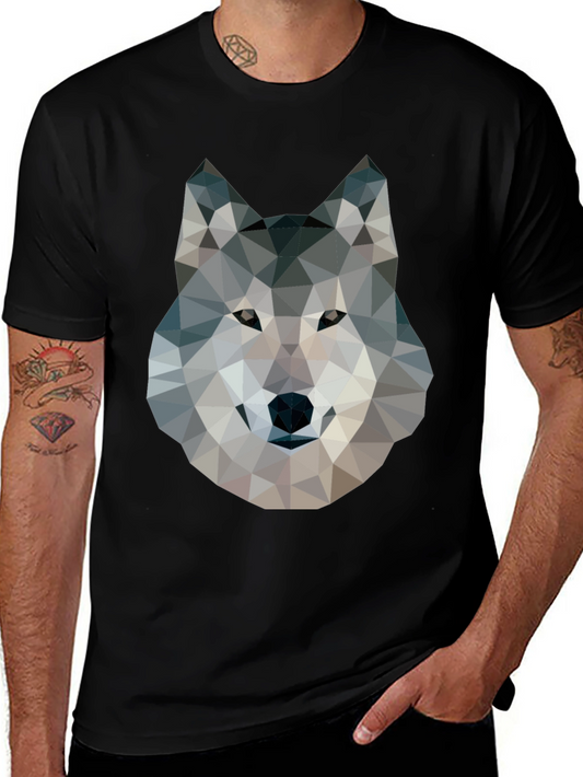 Camiseta Negra con Diseño de Lobo Geométrico