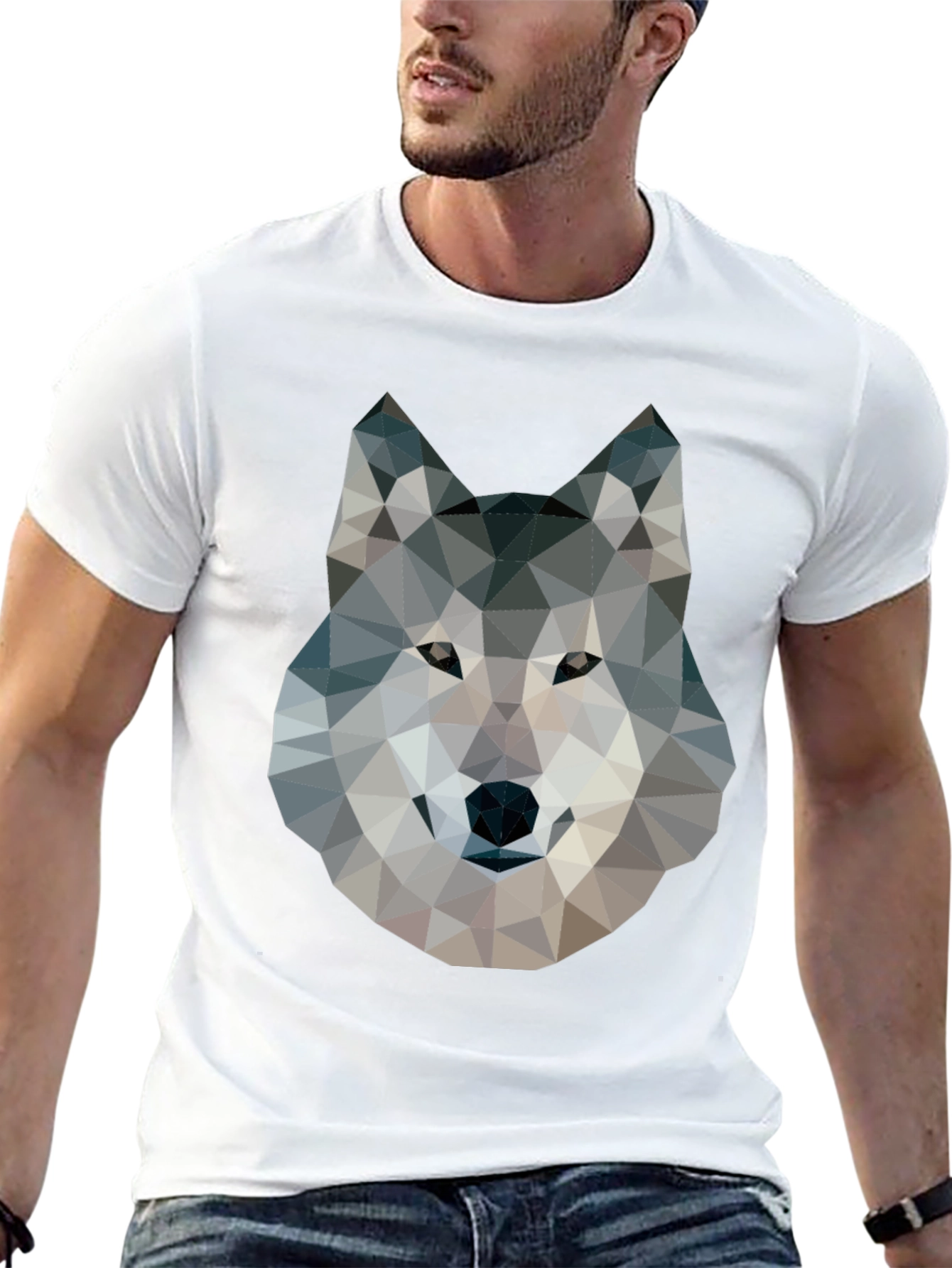 Camiseta Negra con Diseño de Lobo Geométrico