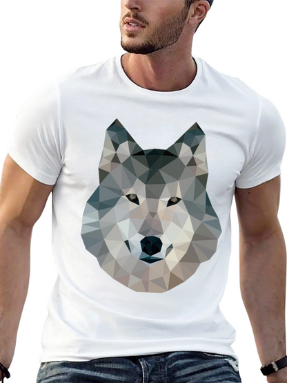 Camiseta Negra con Diseño de Lobo Geométrico