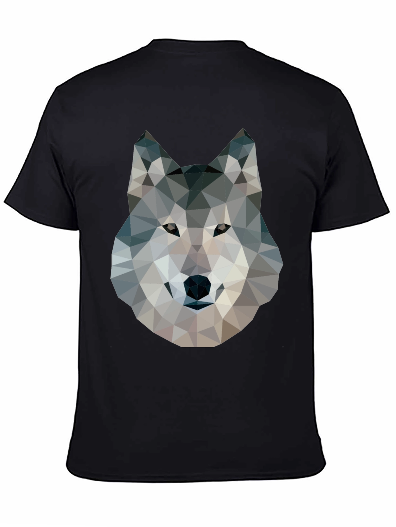 Camiseta Negra con Diseño de Lobo Geométrico