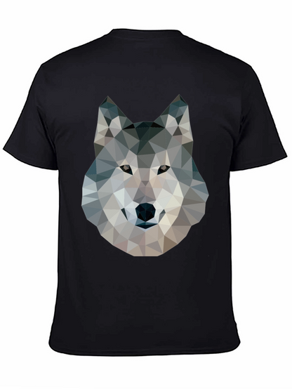 Camiseta Negra con Diseño de Lobo Geométrico