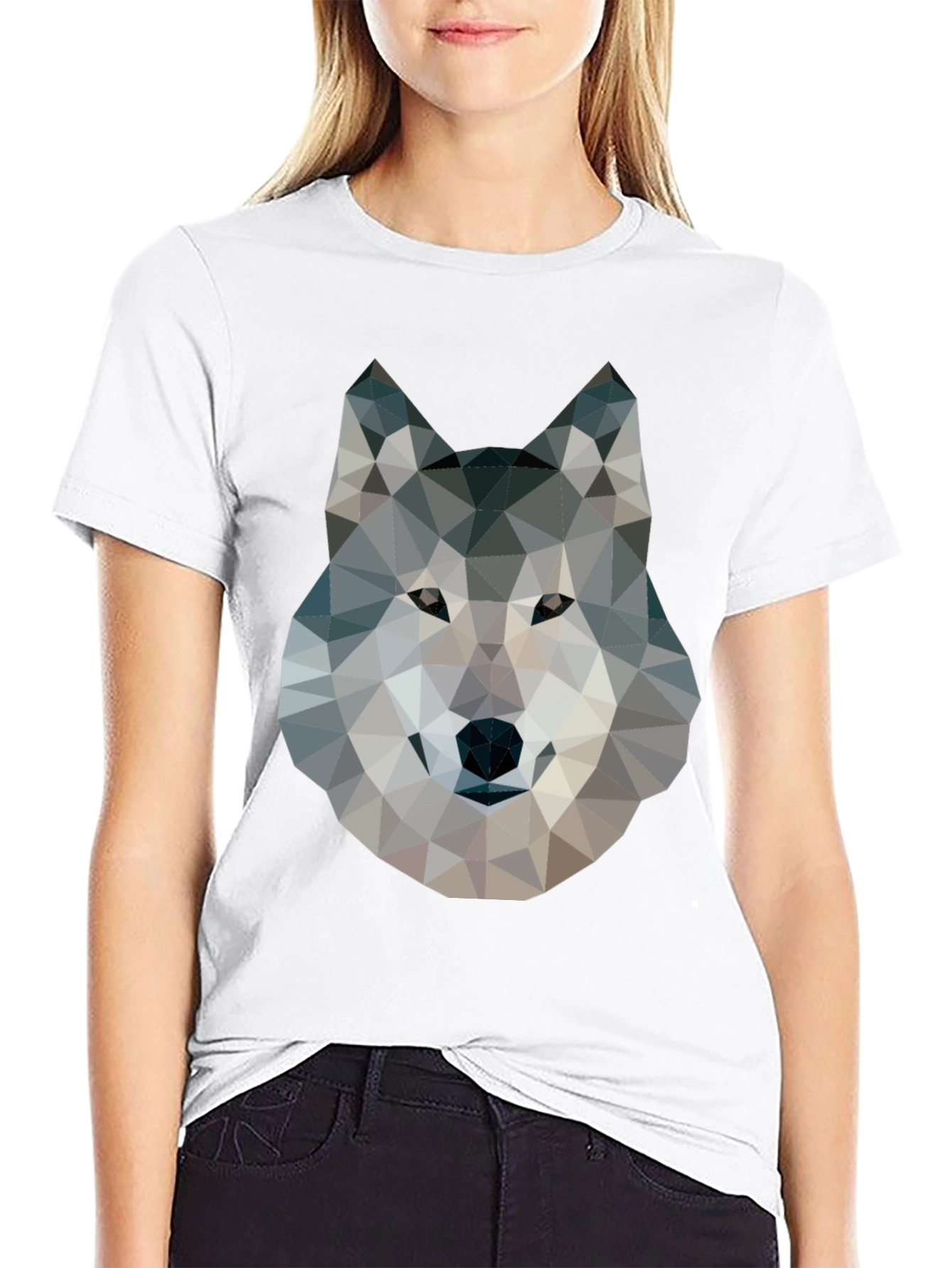 Camiseta Negra con Diseño de Lobo Geométrico