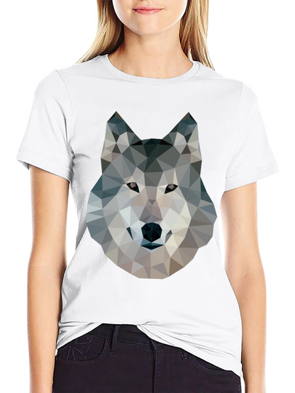 Camiseta Negra con Diseño de Lobo Geométrico