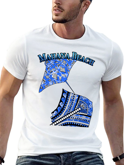 Camiseta Negra Mahana Beach Estampado Azul