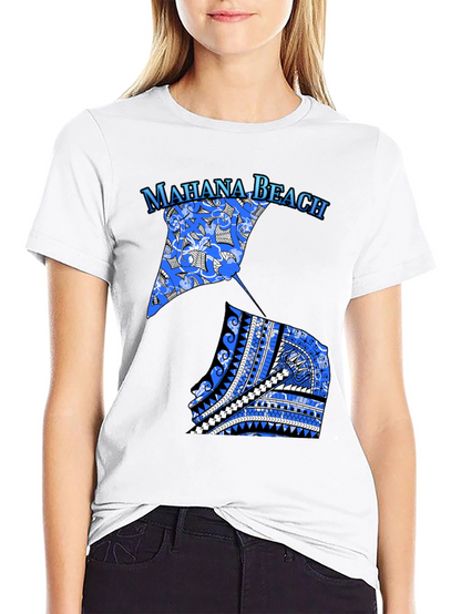 Camiseta Negra Mahana Beach Estampado Azul