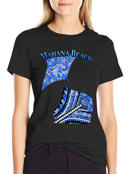 Camiseta Negra Mahana Beach Estampado Azul