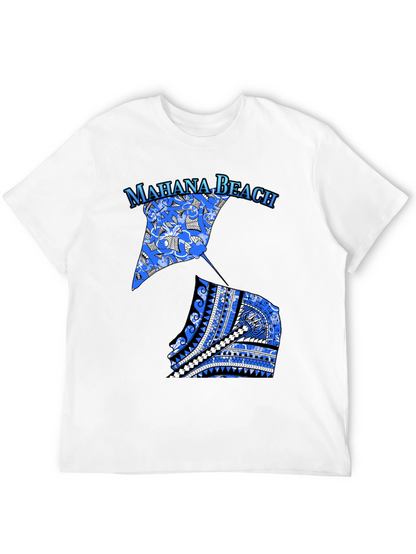 Camiseta Negra Mahana Beach Estampado Azul