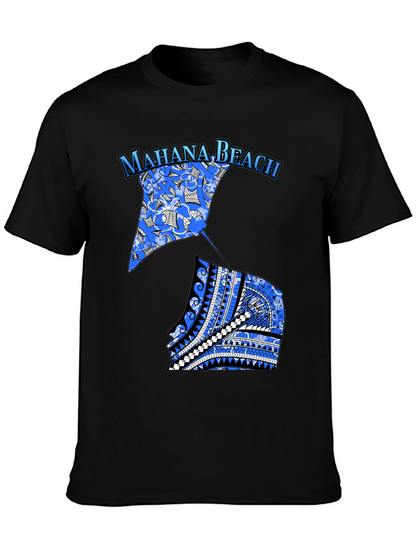 Camiseta Negra Mahana Beach Estampado Azul