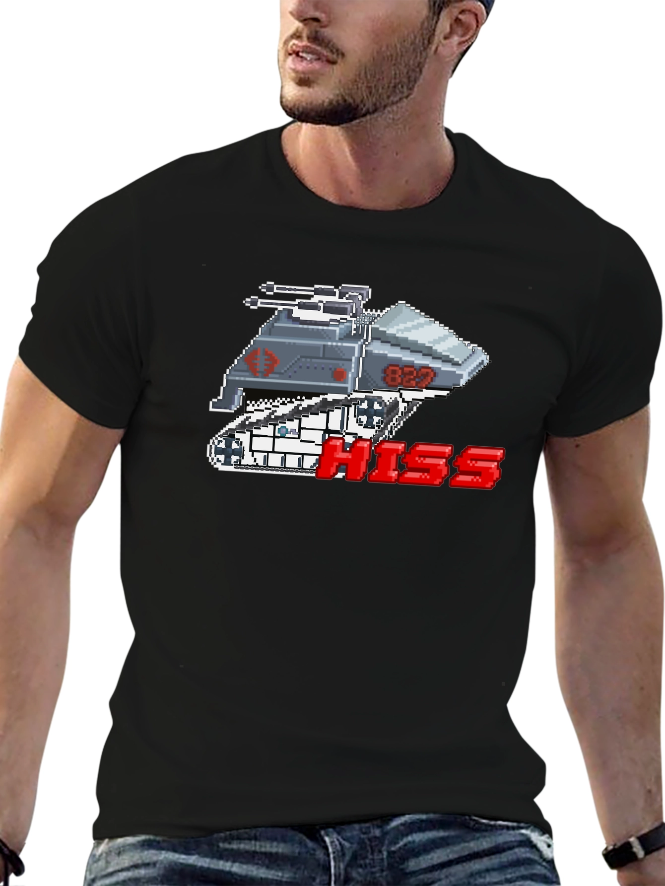 Camiseta Negra Pixelada HISS Cobra para Hombre