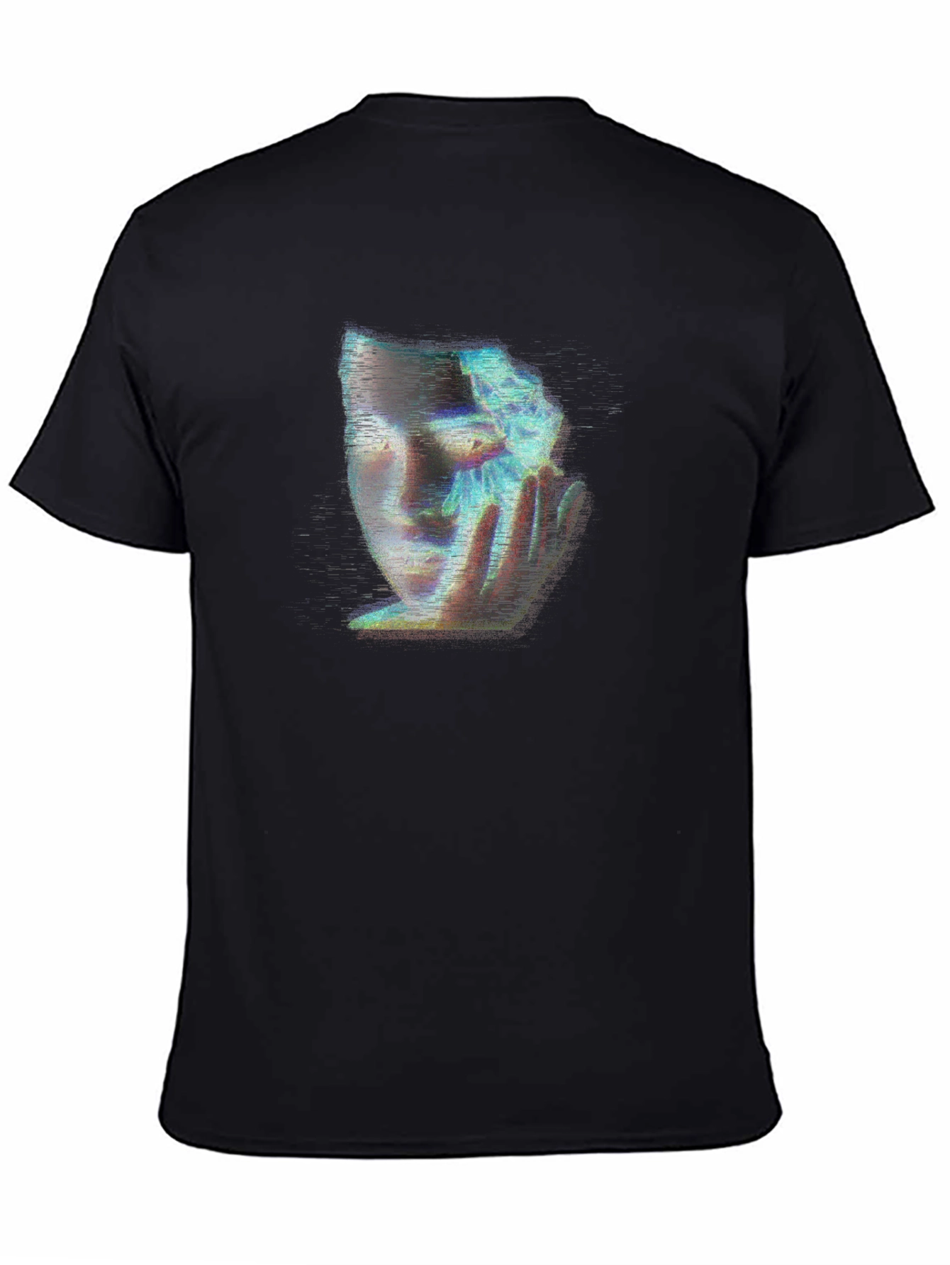Camiseta Negra con Diseño Abstracto de Rostro Femenino