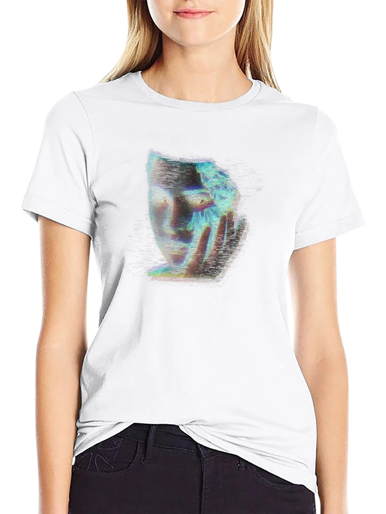 Camiseta Negra con Diseño Abstracto de Rostro Femenino