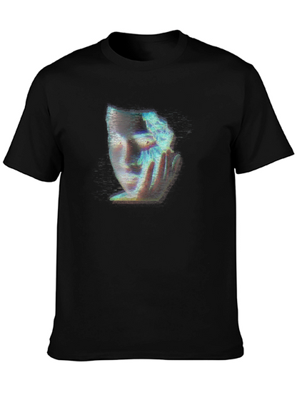 Camiseta Negra con Diseño Abstracto de Rostro Femenino