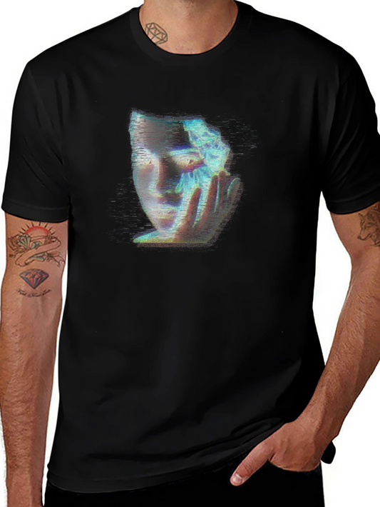 Camiseta Negra con Diseño Abstracto de Rostro Femenino