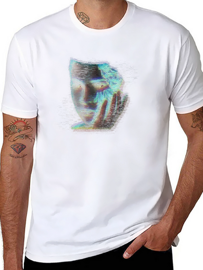 Camiseta Negra con Diseño Abstracto de Rostro Femenino