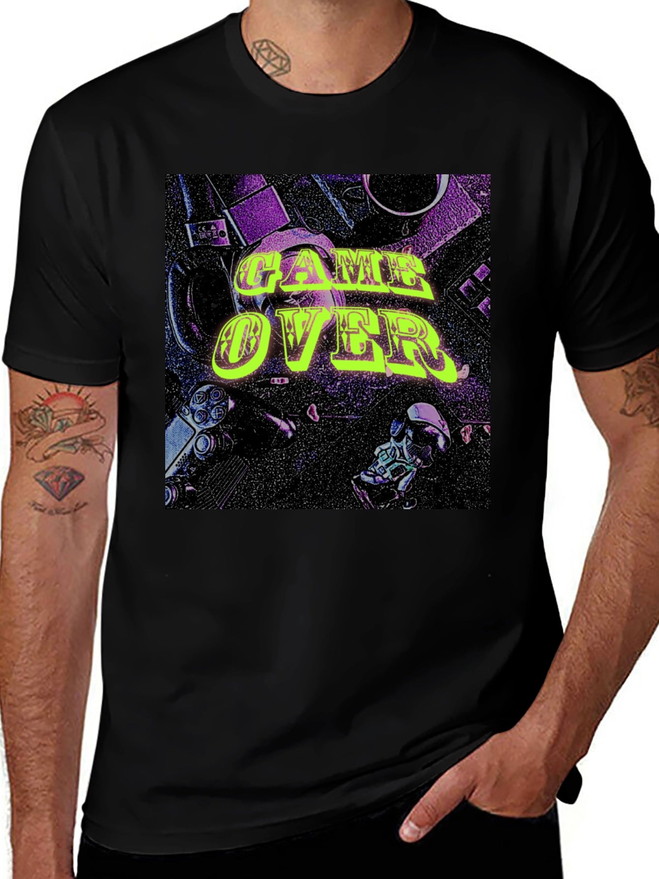 Camiseta Negra Game Over Estilo Retro Gaming