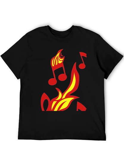 Camiseta Negra con Diseño de Fuego y Notas Musicales