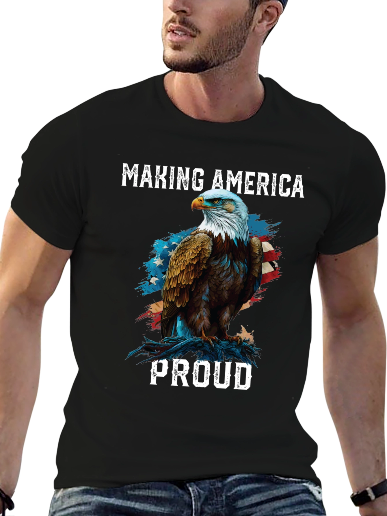 Camiseta Negra Águila Americana: Orgullo y Patriotismo