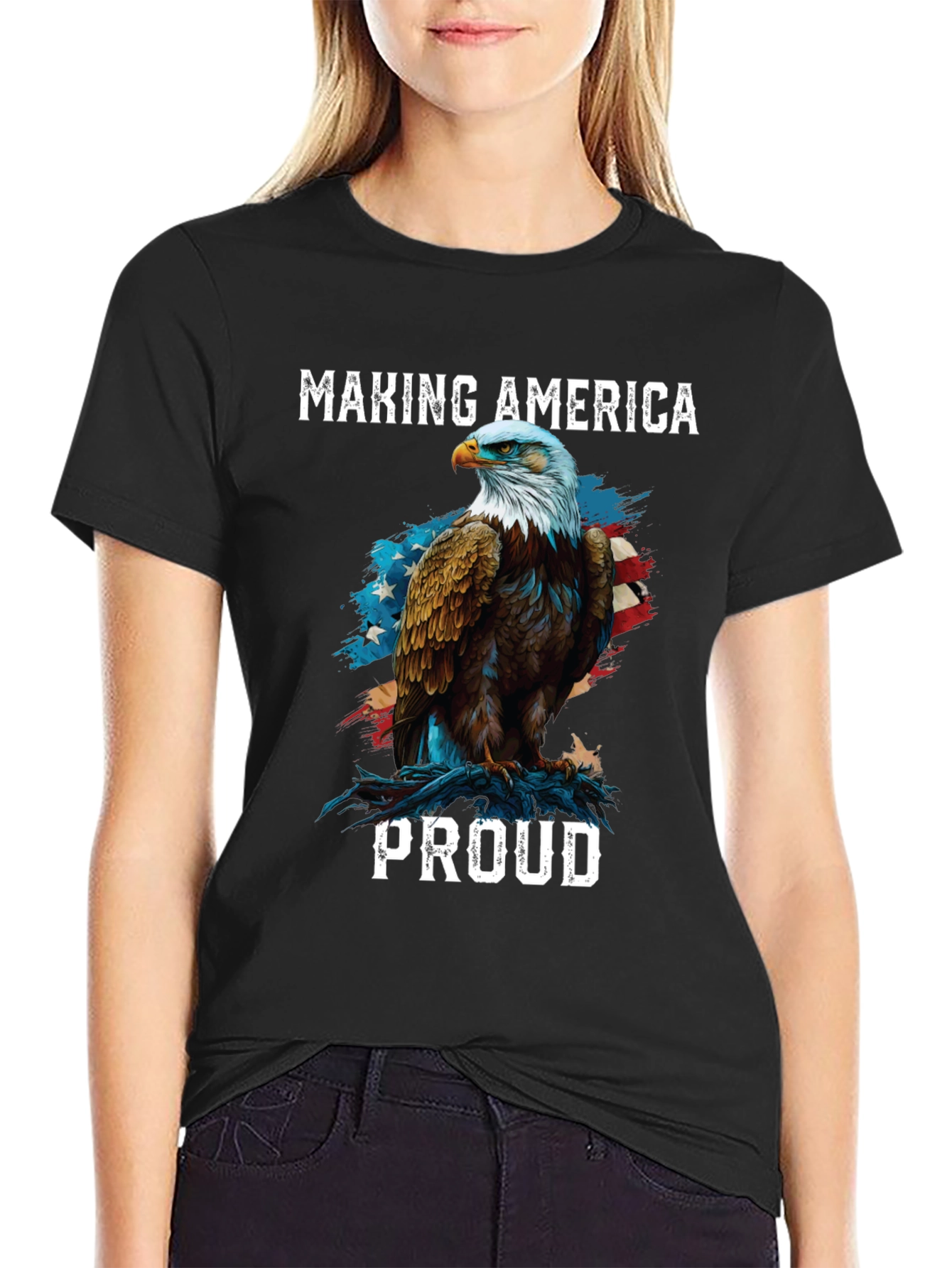 Camiseta Negra Águila Americana: Orgullo y Patriotismo