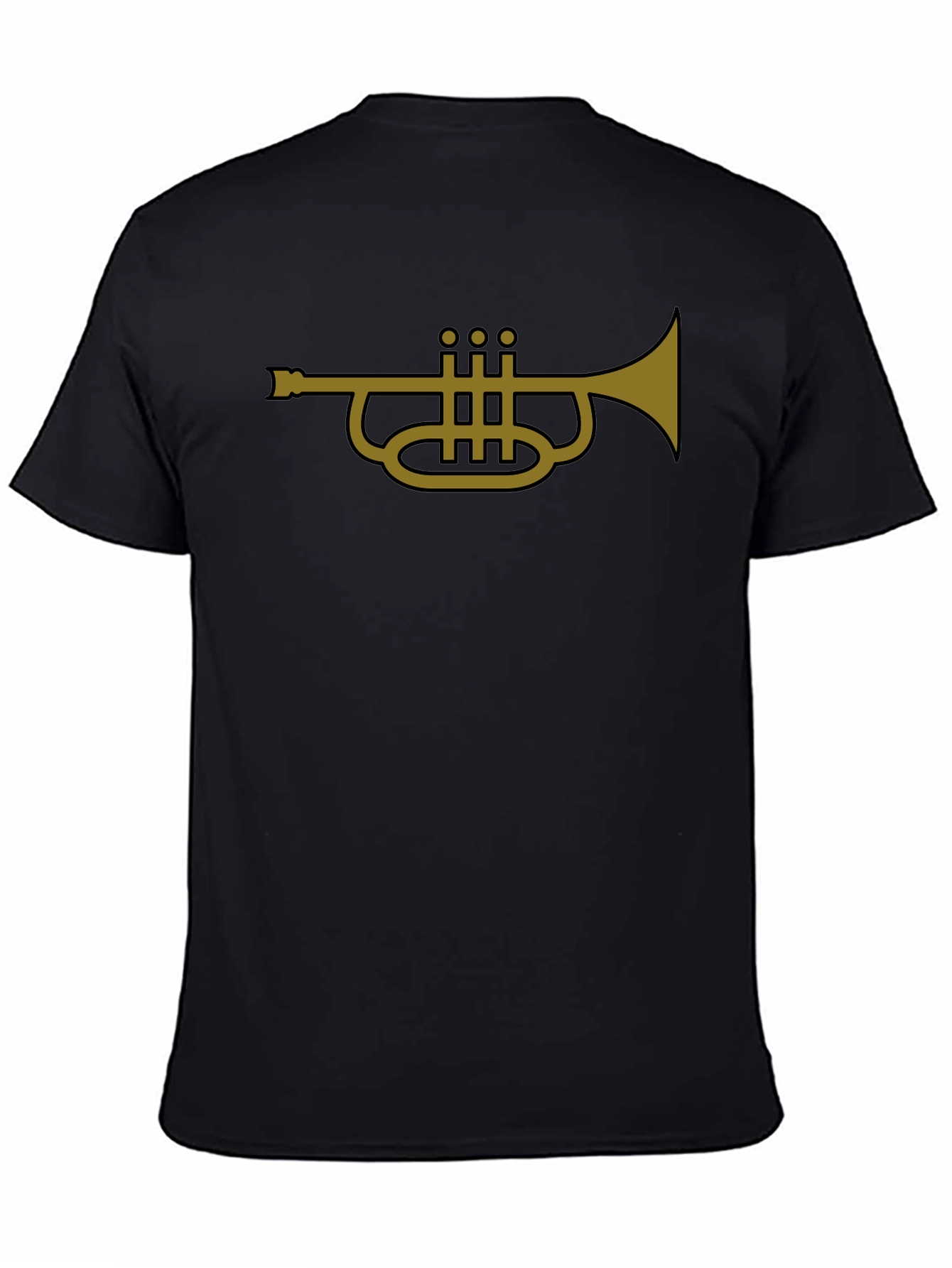 Camiseta Negra con Diseño de Trompeta Dorada