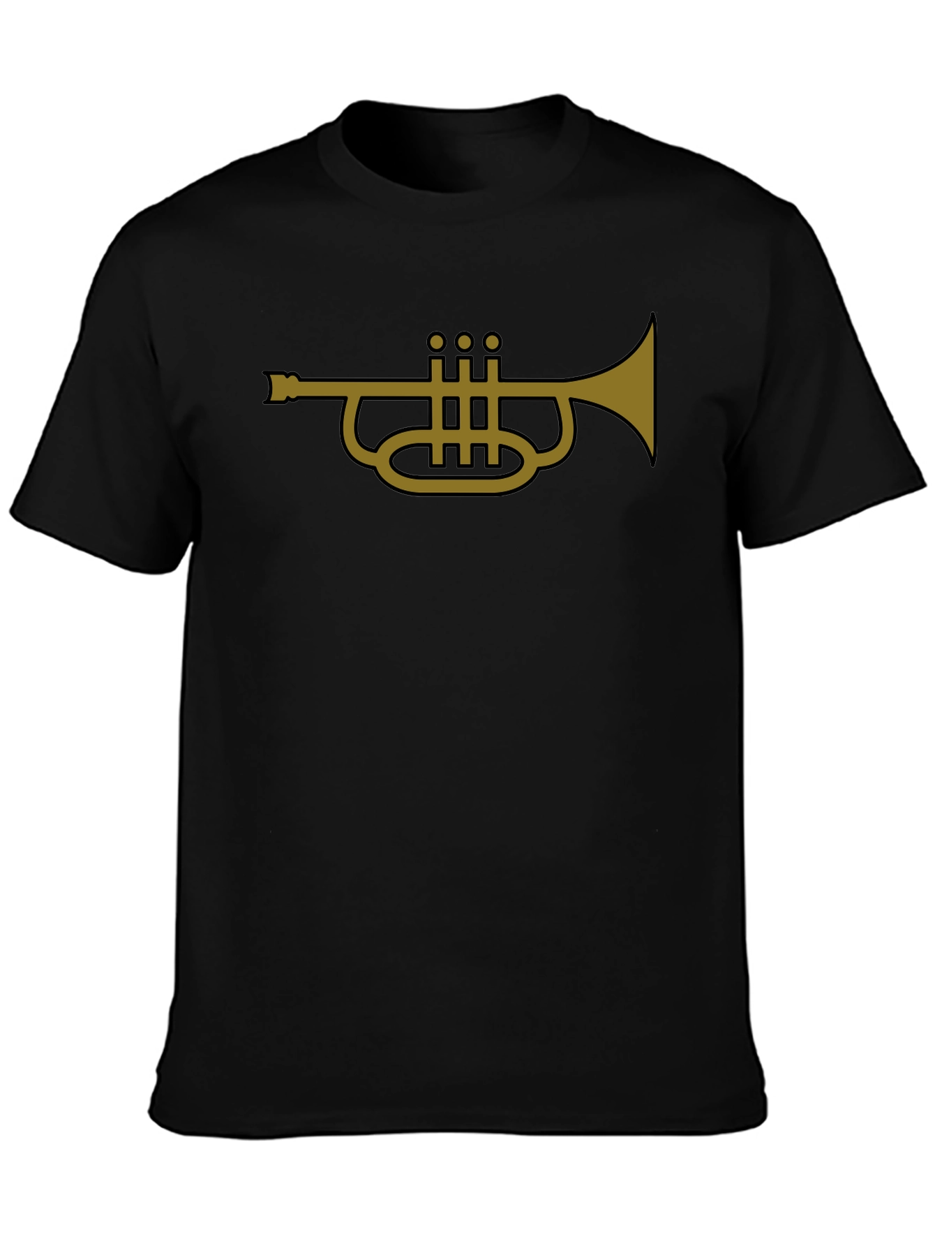 Camiseta Negra con Diseño de Trompeta Dorada
