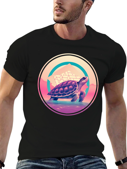 Camiseta Negra con Diseño de Tortuga Retro